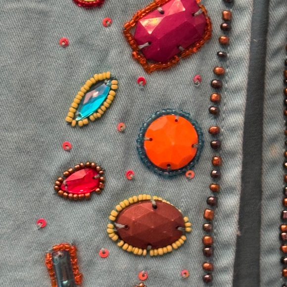 Life Style Jacket Womens Aqua Blue Stone Embellished Coat Sequin Hook Eye Size M - Picture 5 of 14